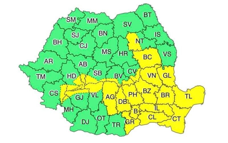 Cantități însemnate de precipitații și intensificări ale vântului în Dobrogea