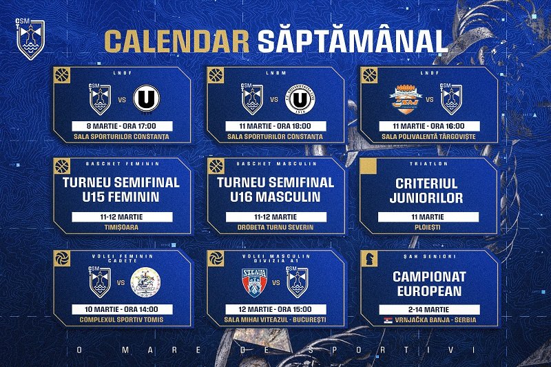 O nouă săptămână plină pentru sportivii CSM Constanța / Vezi aici programul complet