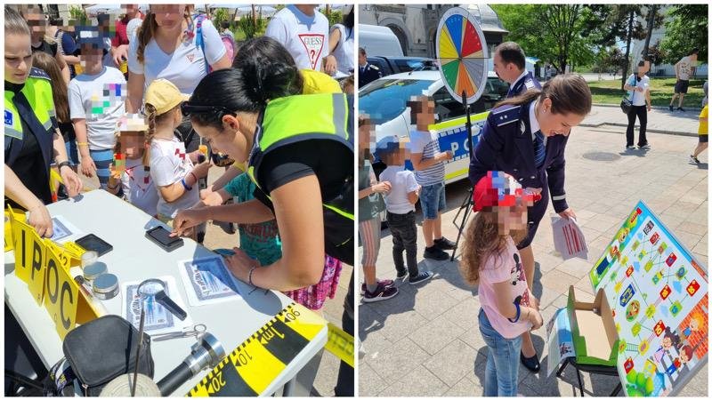 Polițiștii le-au prezentat copiilor momente din meseria acestora în Piața Ovidiu, în cadrul unui eveniment organizat cu ocazia zilei de 1 iunie