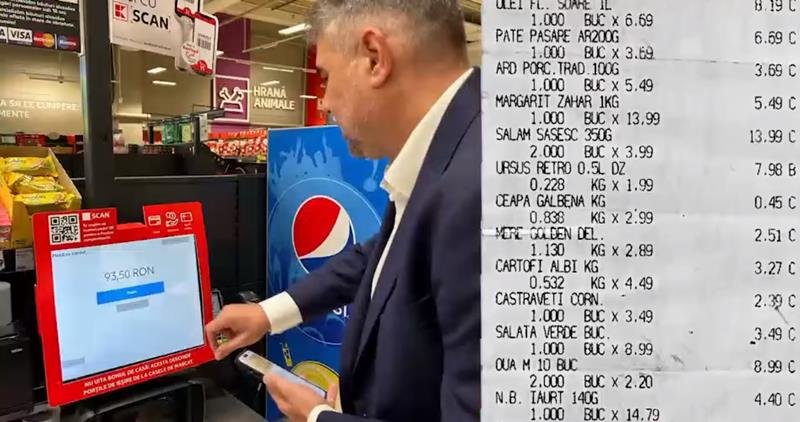 (VIDEO) Marcel Ciolacu s-a filmat la cumpărături: „Am luat ce aveam nevoie cu 93,50 de lei” – ce a pus în coș premierul