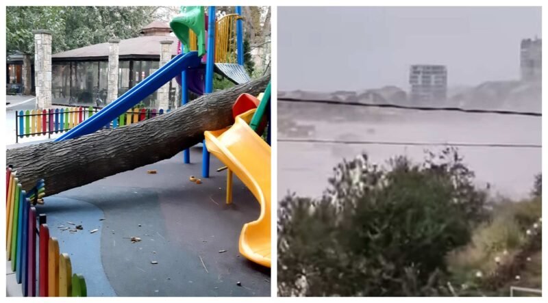 Imagini surprinse în timpul furtunii, la Constanţa. Maşini avariate de copacii doborâţi de vânt, un loc de joacă a fost distrus – VIDEO