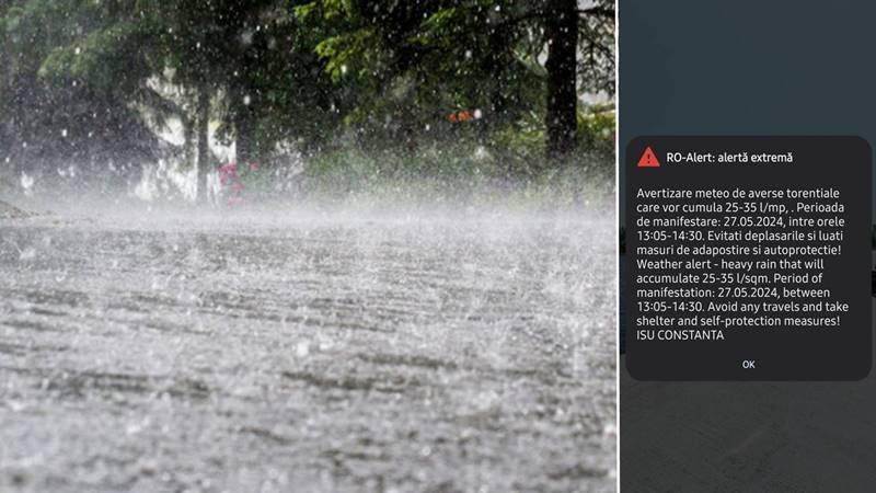 Șapte localități din județul Constanța, sub cod portocaliu de ploi torențiale – a fost emis un mesaj RO-Alert