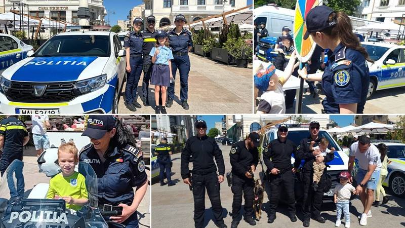 (FOTO) Ziua Copilului, sărbătorită în Piața Ovidiu din Constanța. Zeci de polițiști au fost alături de cei mici: copiii au primit premii și insigne de polițist