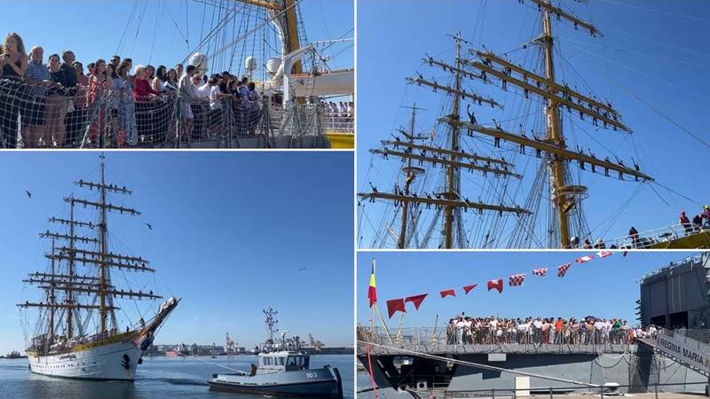 (FOTO) Emoții în Portul Militar Constanța, la revenirea Bricului Mircea: studenții și cadeții au fost întâmpinați de părinți și prieteni – la eveniment au participat Marcel Ciolacu și Angel Tîlvăr