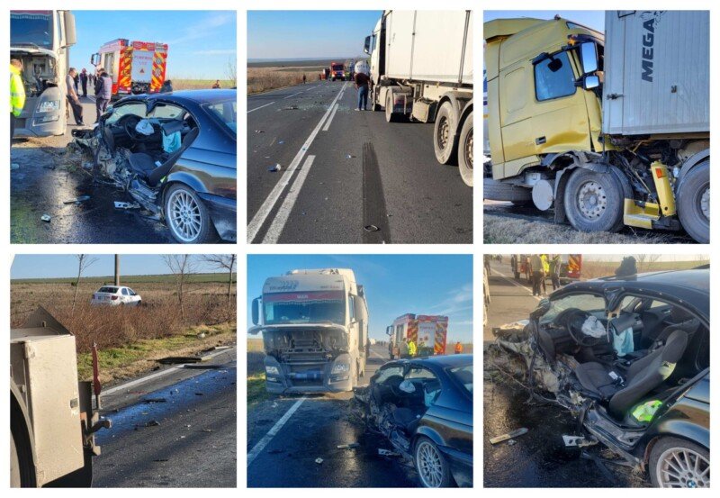 Accident grav în judeţul Constanţa. Două autocamioane şi două autoturisme, implicate – şapte persoane, între care un copil de 7 ani, au ajuns la spital