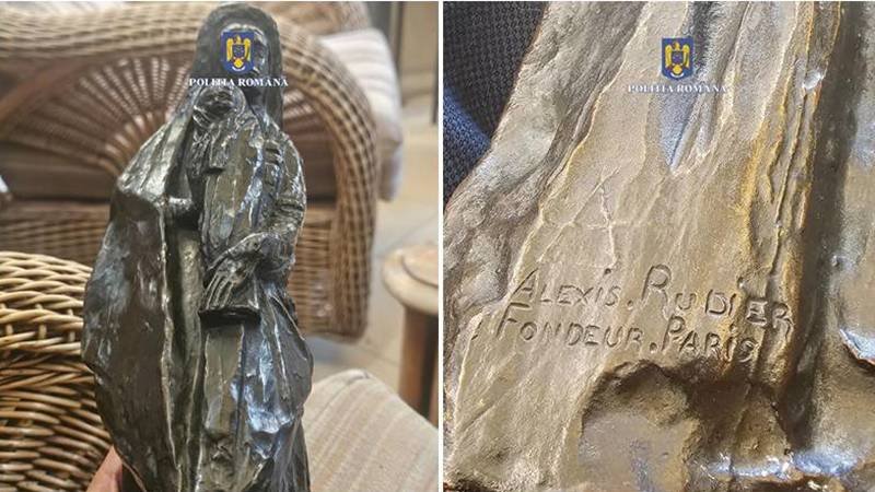 (FOTO/VIDEO) Statuetă din bronz în valoare de 15.000 de euro, furată din Franța în 2018, recuperată în Constanța de la o femeie care voia să o vândă