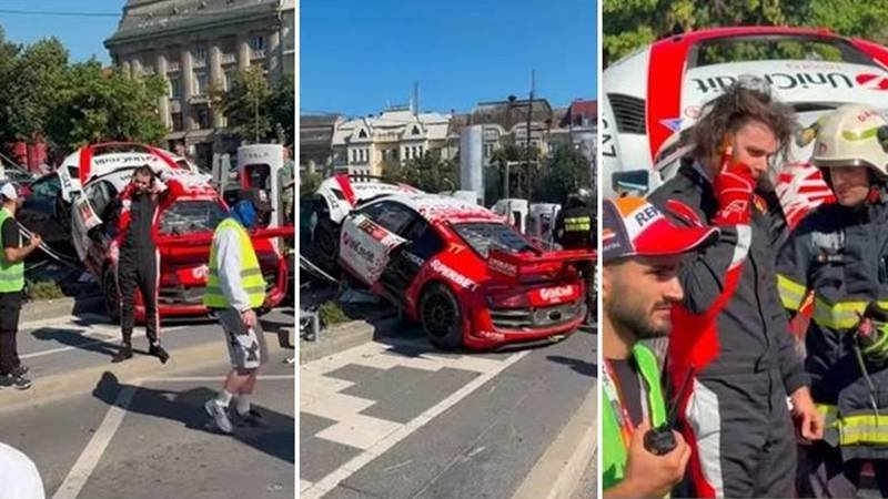 (VIDEO) Fiul lui Mihai Leu, la un pas de tragedie! Mașina s-a făcut praf într-un parapet de beton – copilotul a fost rănit