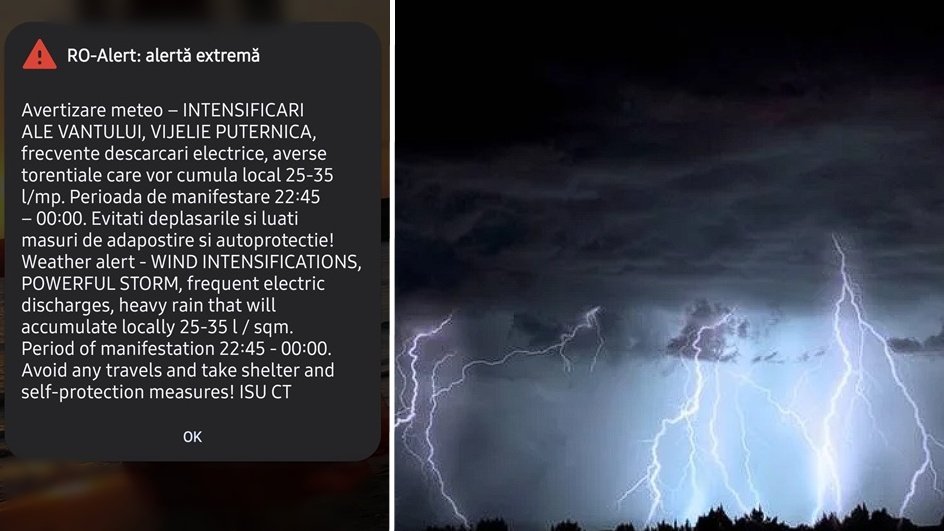 Mai multe localități din județul Constanța, sub cod portocaliu de ploi torențiale și furtuni – a fost emis un mesaj Ro-Alert