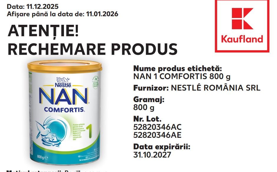 Alertă ANSVSA: Loturi de lapte praf pentru sugari, retrase de urgență din magazine